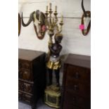 Reproduction painted and gilded composition Blackamoor lamp standard, 72ins high approximately