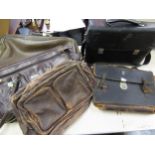 20th Century black leather briefcase with ER cypher and four other various bags