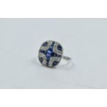 Platinum ring set with sapphires and diamonds in the Art Deco style