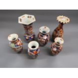 19th Century Imari hexagonal vase and five various similar smaller vases