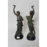 Pair of 19th Century French patinated spelter figures, inscribed Chanson Musique