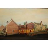 Late 20th Century oil on board of the William IV pub Bletchingley, 15ins x 20ins approx, together