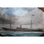 Late 19th / early 20th Century oval gouache of the steam sailing vessel ' Propitious ', in sail