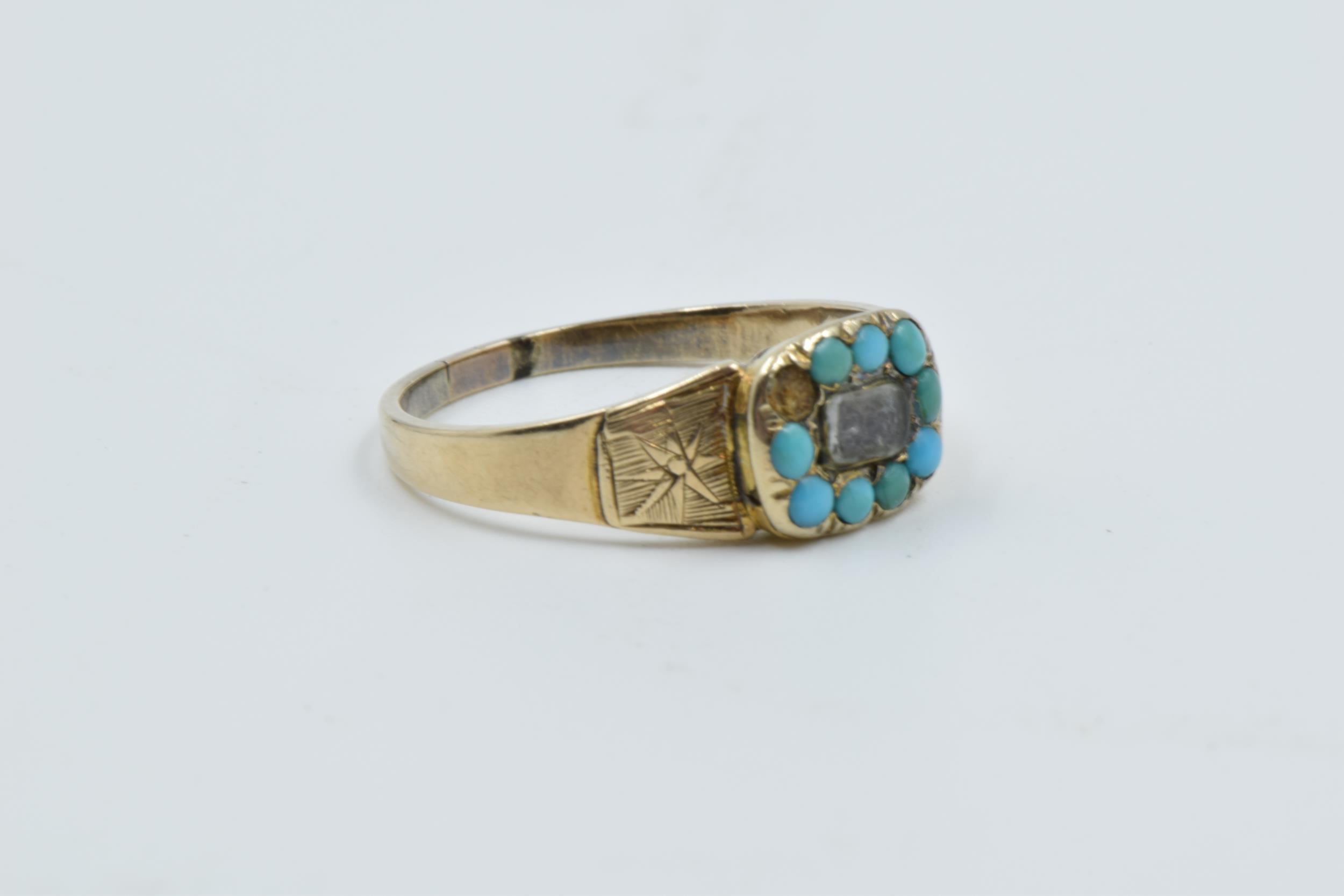 Victorian gold turquoise set memorial ring (minus one stone) - Image 3 of 3