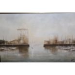 Mornac, 20th Century oil on canvas, coastal inlet with moored boats, inscribed on the frame verso,