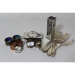 WMF silver plated blotter, pair of Keswick School napkin rings, eleven various Continental silver