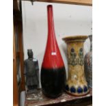 Large John Rocha, baluster form pottery vase, on red and black ground, 36ins high (cracks to rim)