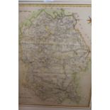 John Carey, 19th Century hand coloured map of Surrey, 19ins x 21ins, unframed together with