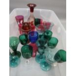Collection of 19th Century green and cranberry glassware