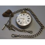 Victorian silver cased key wind pocket watch, inscribed H Stone Leeds, together with a silver Albert