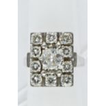 Rectangular eleven stone diamond ring, the centre stone of approximately 0.5ct, the head