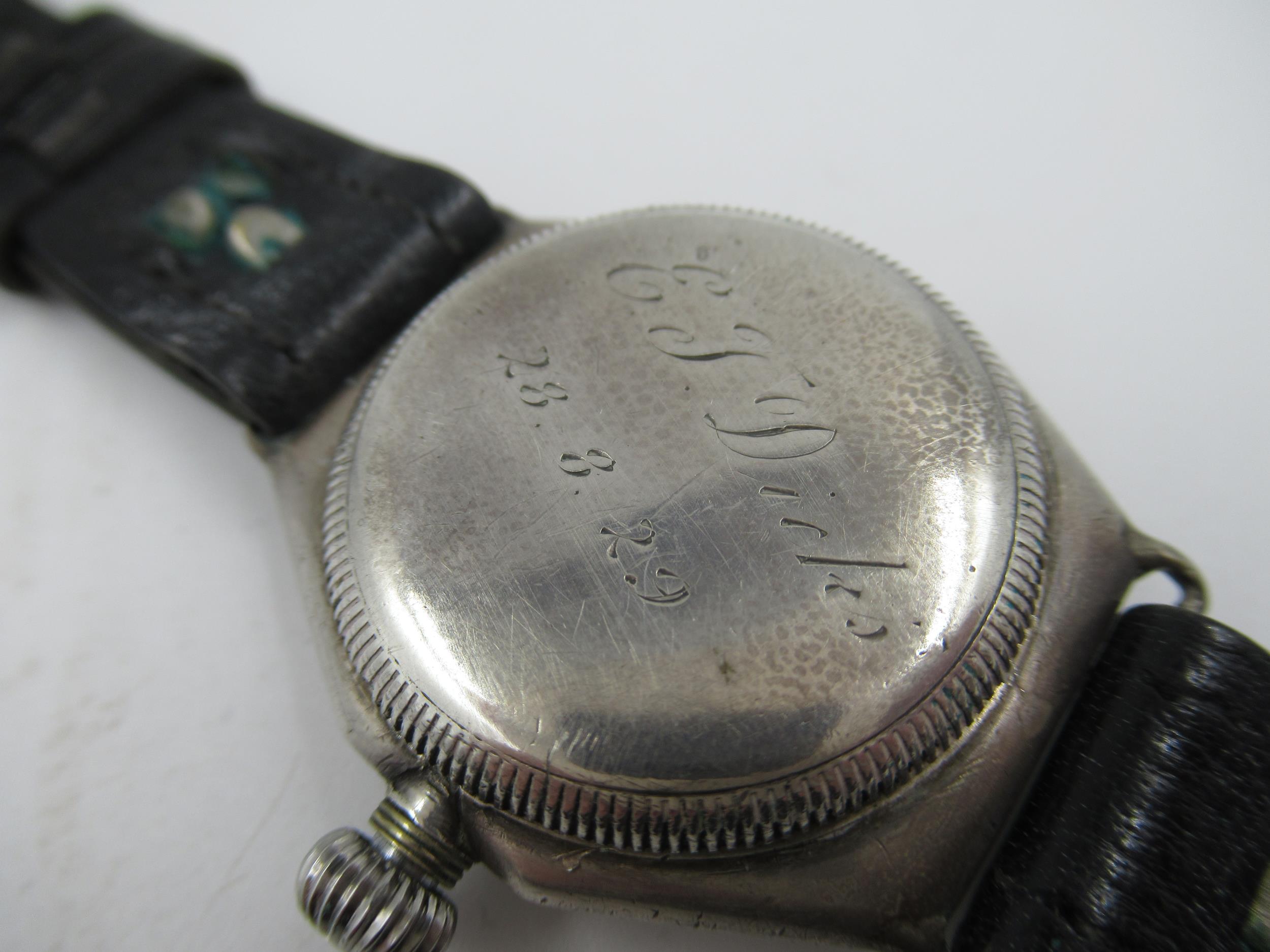 Gentleman's 1920's Rolex silver cased wristwatch, the enamel dial with Arabic numerals and - Image 3 of 8