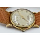 Mid 20th Century 9ct gold cased mid sized Rotary wristwatch, the Champagne dial with Arabic numerals