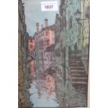 Carl Theodor Thiemann, coloured woodblock print ' Rio San Polo, Venice ', signed, 11.5ins x 7.