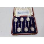 Cased set of six silver teaspoons, copies of the Coronation or annointing spoons