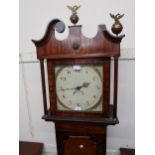 19th Century oak longcase clock, with square painted dial, having Arabic numerals and date