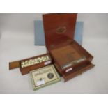 Reeves & Sons, an artist's mahogany colour box (empty), together with a boxed set of bone and