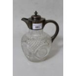 Edwardian silver mounted cut glass claret jug, Sheffield 1902, 8ins high