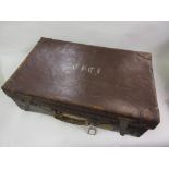 Leather suitcase containing a leather overcoat and a Meakers of Picadilly dressing gown