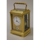 Good quality late 19th / early 20th Century French gilt brass carriage clock, the gorge case