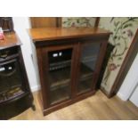 Late 19th Century mahogany bookcase, with a pair of glazed doors on a plinth base, 34ins x 13ins x