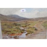 Berenger Benger, early 20th Century watercolour, rocky stream and track in a moorland landscape,