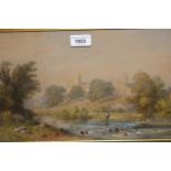 F. Boisseree, late 19th Century watercolour, landscape with figure fishing to the foreground with