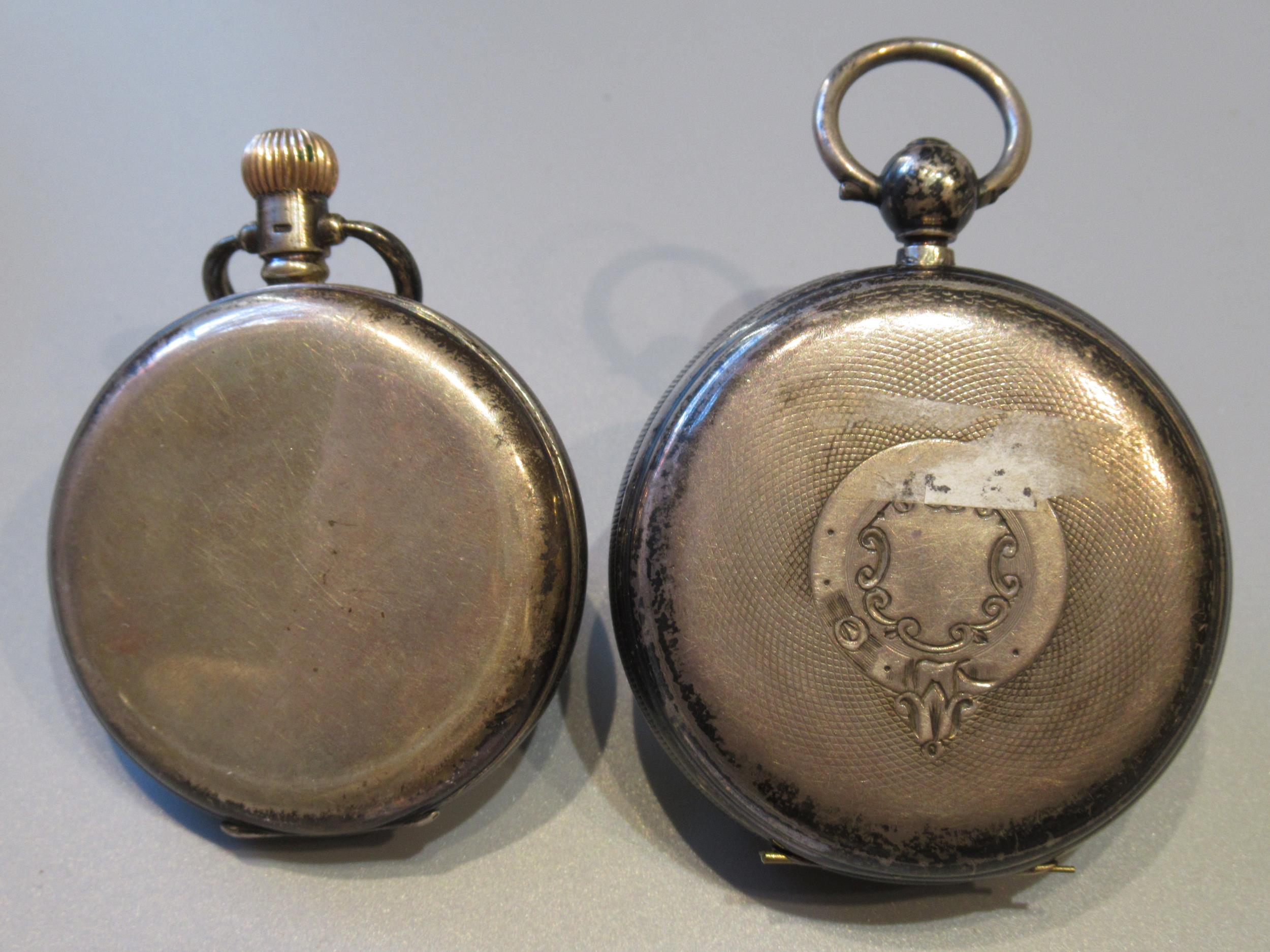 Birmingham silver cased keyless pocket watch, by Ryrie Brothers, Toronto, the enamel dial with - Image 2 of 2