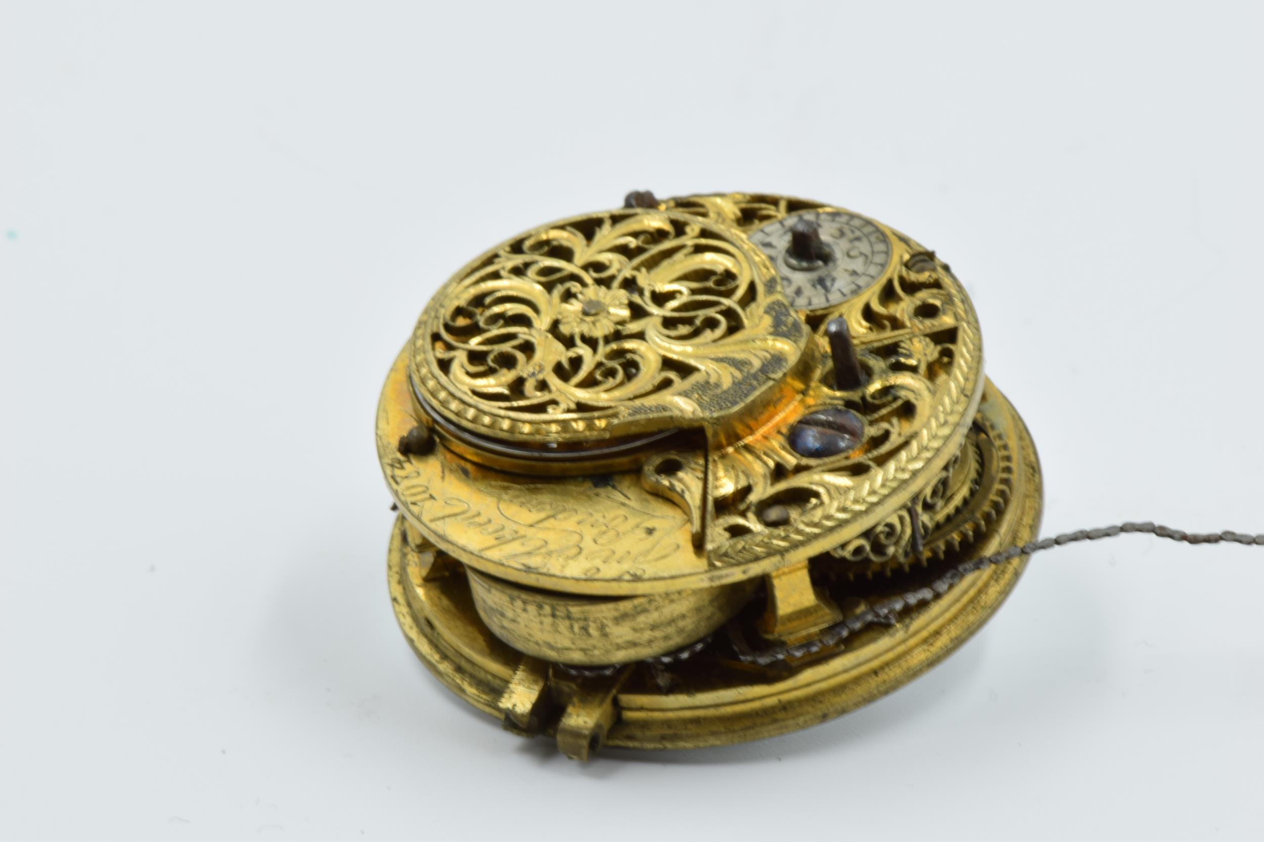 18th Century English chiming pocket watch movement by Thomas Barber, London, with 43mm enamel dial - Image 3 of 7