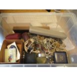 A box containing a quantity of various costume jewellery and various wristwatches etc. More images