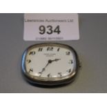 Favre-Leuba, rectangular stainless steel wristwatch, the white dial with Arabic numerals (minus
