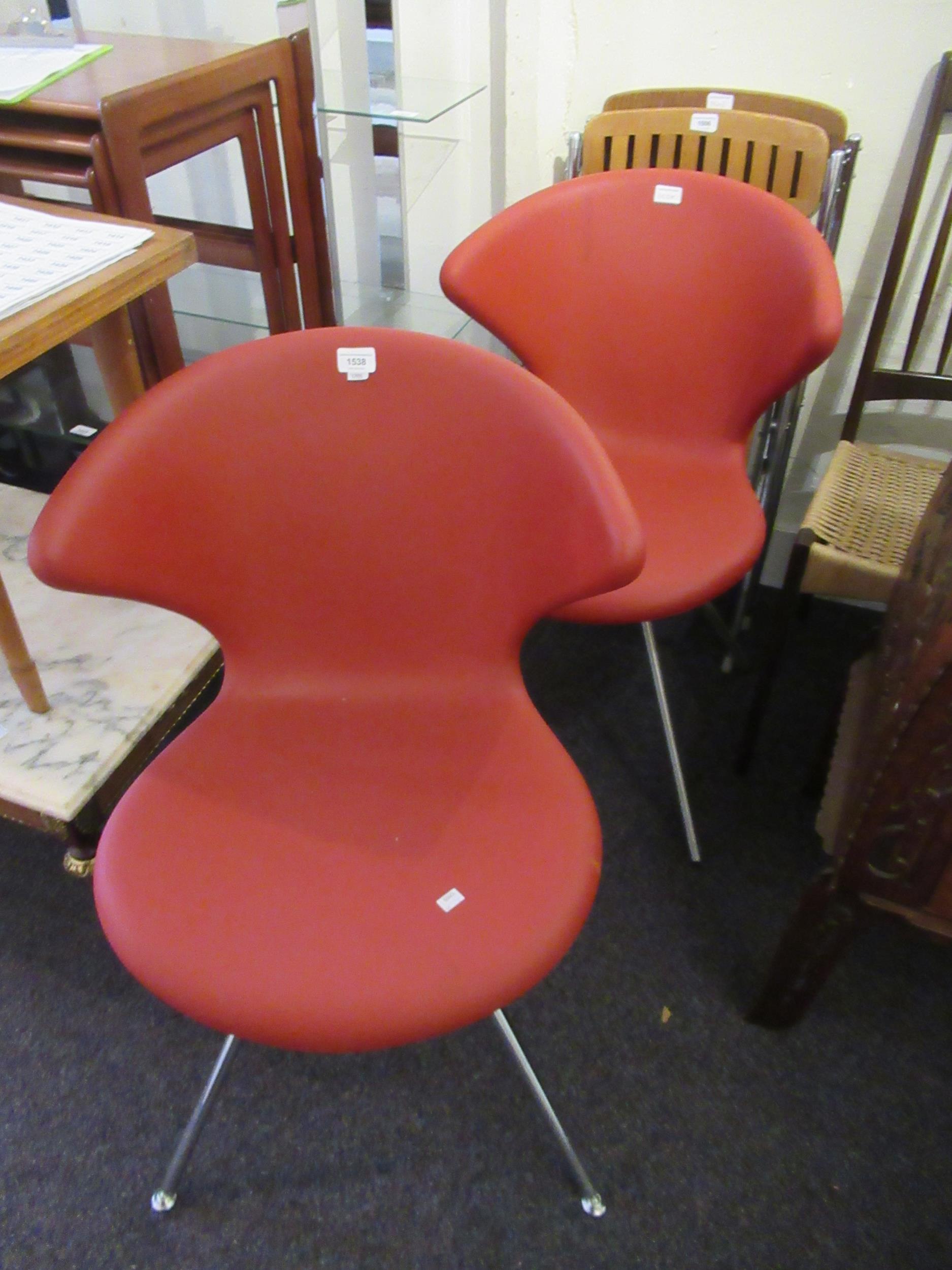 Martin Ballendat for Tonen, an Italian red butterfly back side chair on brushed steel supports,