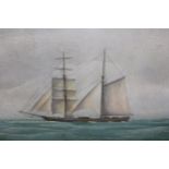 Oil on canvas, study of a sailing vessel on the open sea, signed Mikhailoff, 13.5ins x 17.5ins