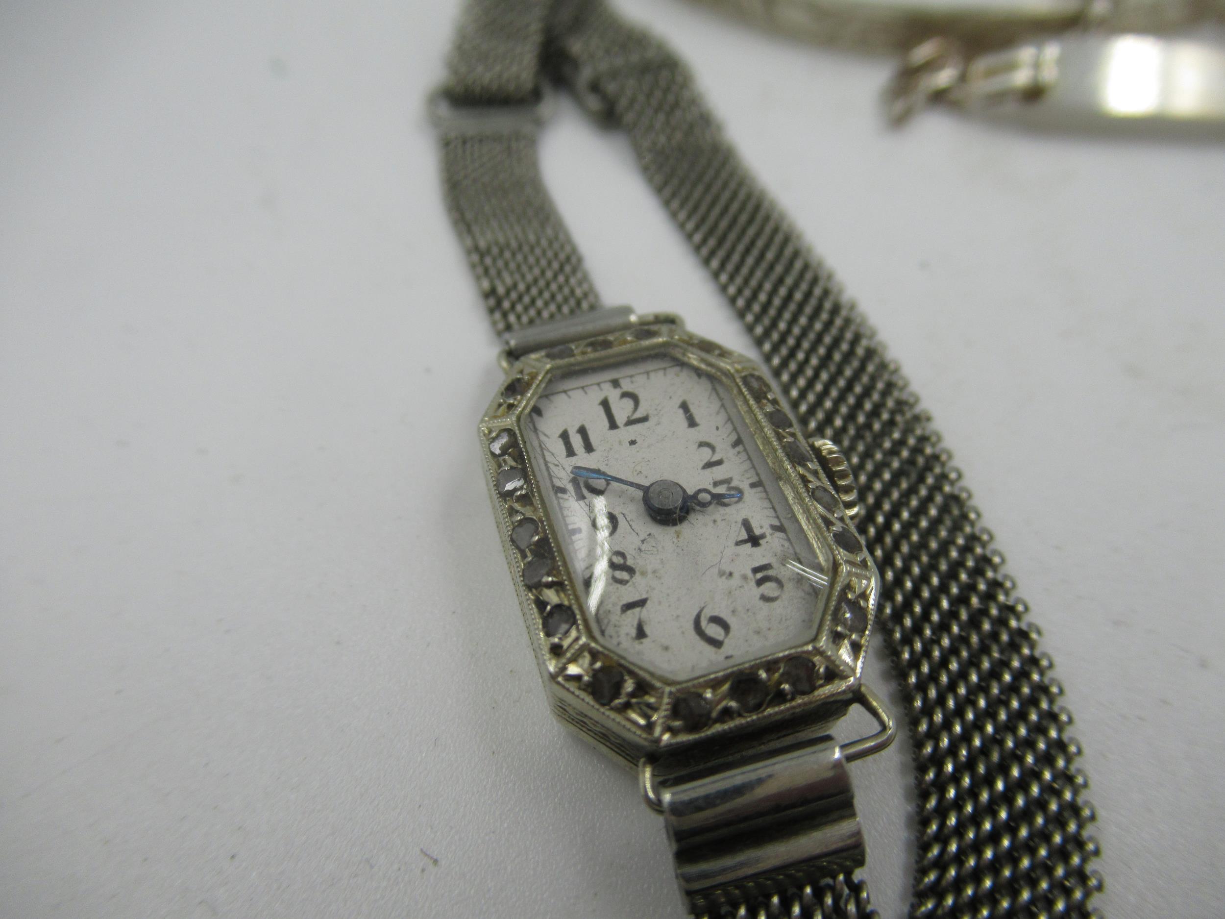 Ladies 18ct white gold cocktail watch, with rose cut diamond set bezel, on a metal adjustable strap, - Image 2 of 3