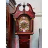Good quality mahogany grandmother clock, the broken arch hood with swan neck pediments and