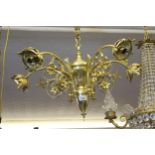Good quality early 20th Century gilt brass five light electrolier by Hinks, the acanthus and