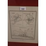 Framed antique hand coloured map of ' The Hundred of Bromley and Beckenham ' and ' The Hundred of