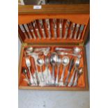 Quantity of Kings pattern and other silver plated flatware, pair of plated three light candelabra