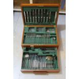 Late 20th Century teak cased canteen of silver plated cutlery