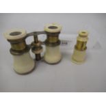 Small 19th Century brass and ivory monocular signed Bate, London, together with a pair of similar