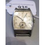 Gentleman's Tudor rectangular stainless steel wristwatch, the silvered dial with Arabic numerals and
