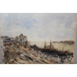 Two unframed impressionist style watercolours, port scenes with boats by a quayside, largest 14ins x