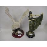 Late 20th Century Art Deco style resin figure of a dancing female, together with a resin figural