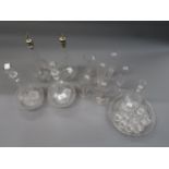 Pair of 19th Century cut glass decanters with cork stoppers, pair of star cut sherry decanters, a