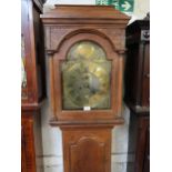 George III oak longcase clock, the pagoda hood, with a broken arch door, above a moulded panel