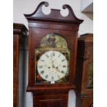 19th Century mahogany and line inlaid longcase clock, the broken arch hood above a panel door and