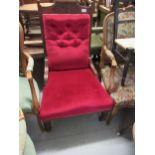 Victorian carved beechwood and red button upholstered low seat nursing chair together with a set