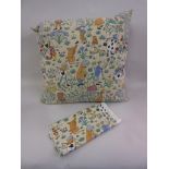 Voysey ' Alice in Wonderland ' cushion, 22ins square and a matching blind, 6ft x 41ins and a