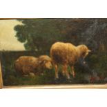 19th Century Continental school, oil on canvas, sheep in a landscape, indistinctly signed,