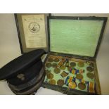 19th Century leather covered box, housing a collection of eighteen World War I, ' The Great War